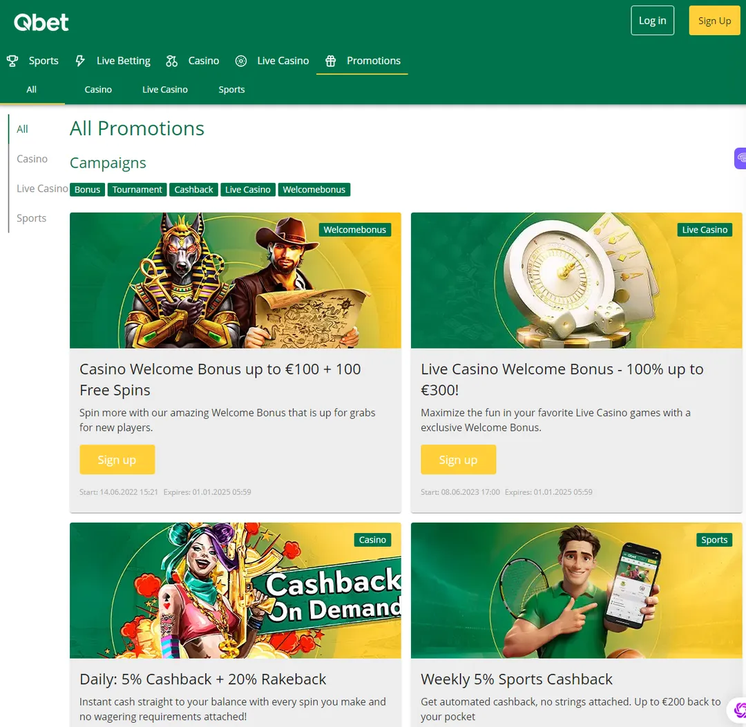 Qbet casino Bonussysteem